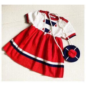 Vintage Glynne Percy Knit Nautical Motif Dress  w Matching Purse 24M